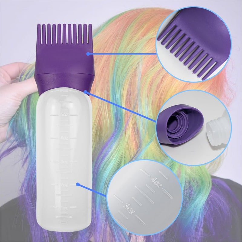 FZWONVUC 4 Pack Root Comb Applicator Bottle, Hair Oil Comb Applicator for Hair Dye, Shampoos, Salons (Purple+Red) - Image 3